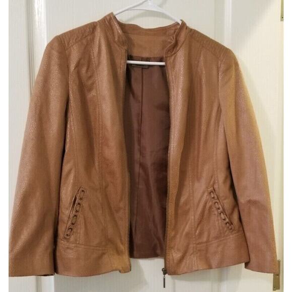 Tan Jay Brown Fax Snake Skin Zipper Front Blazer Career Casual Jacket Size 6P - Picture 2 of 10